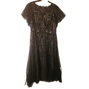 Navy Blue JJ's House A-line Illusion Floor-Length Tulle Lace Formal Gown 16W